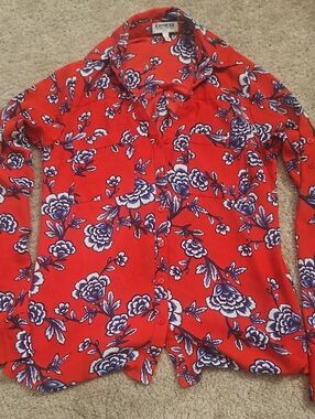Express Red Floral Button-Up Blouse